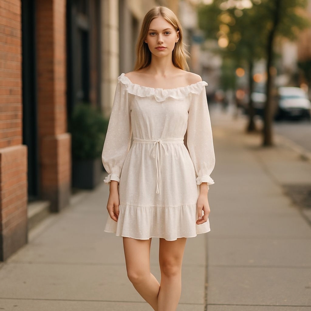 Polly White Ruffle Dress - Picture 3 of 6